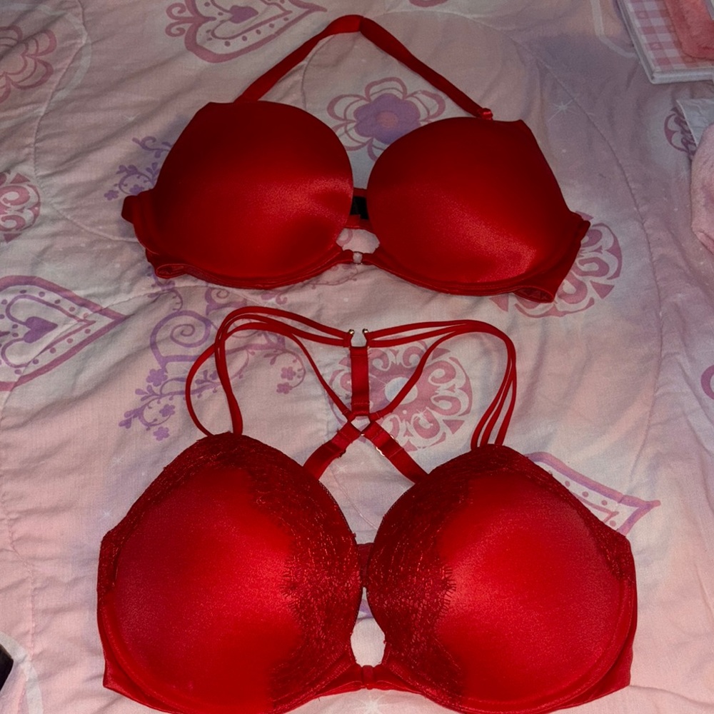 2 Red Push-Up Bras